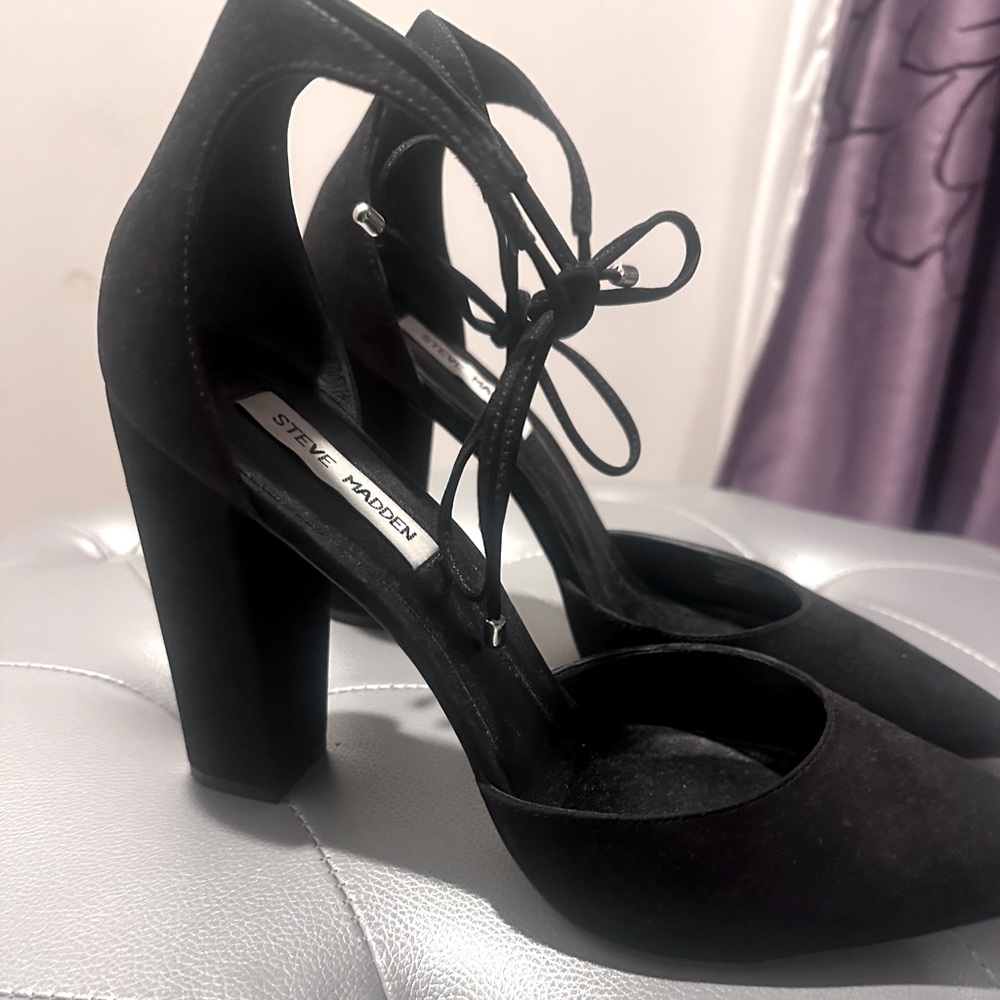 Steve Madden ‘Pamperd’ Black Nubuck Block Heel Pumps SZ 11